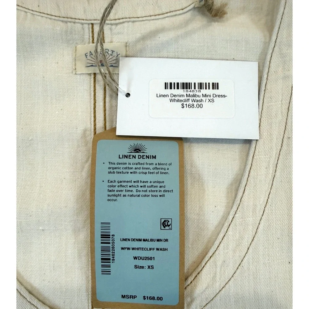Faherty Linen Denim Malibu Mini Dress XS NWT Organic Cotton Coastal Shift